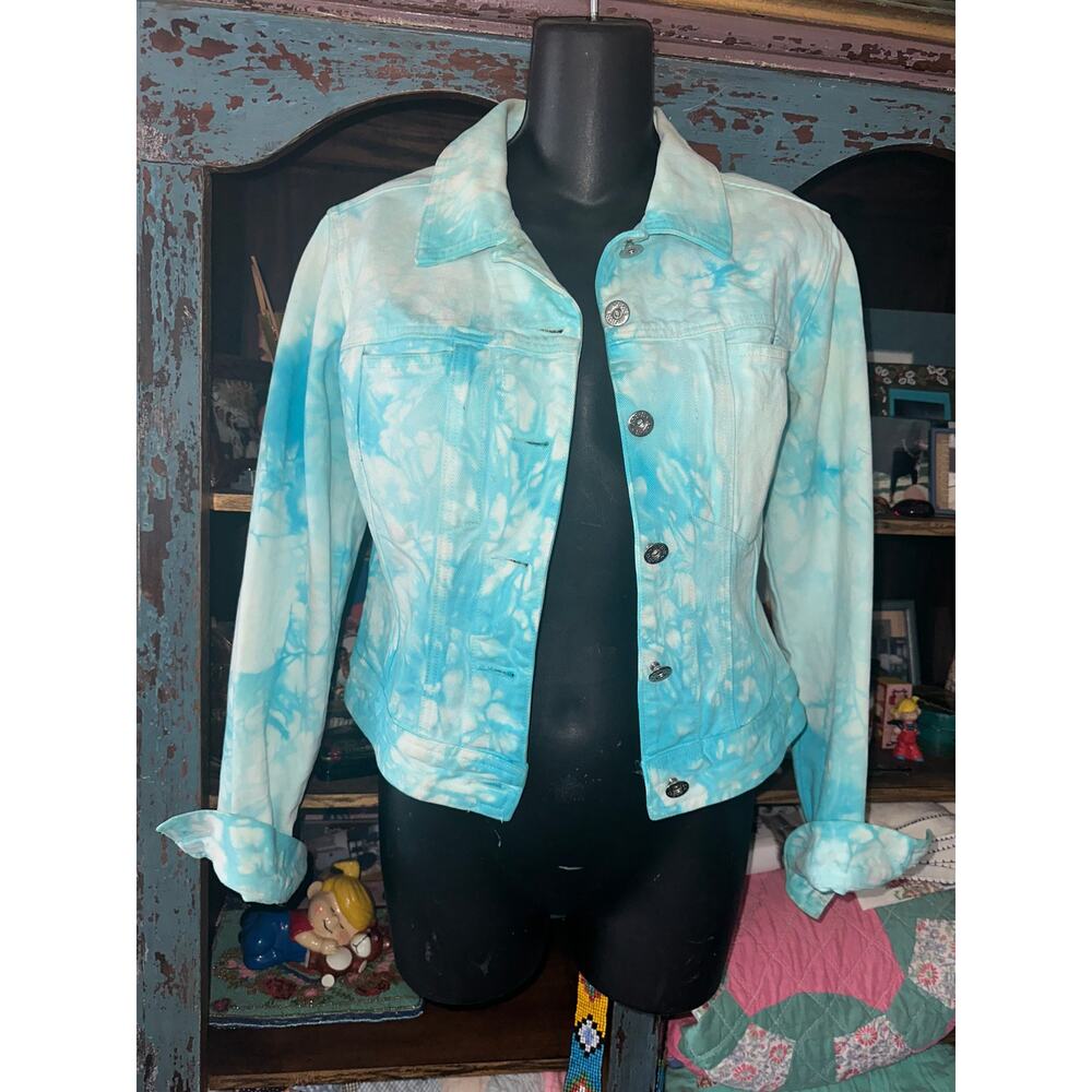 Vintage Y2k Unworn A.B.S. Turquoise Tie Dye Denim Jean Jacket